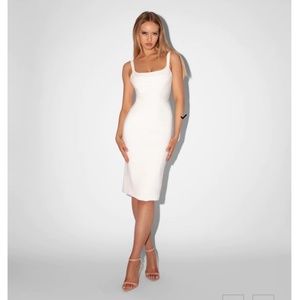 White Sculpting Pencil Midi Dress, XS, Heiress Beverly Hills